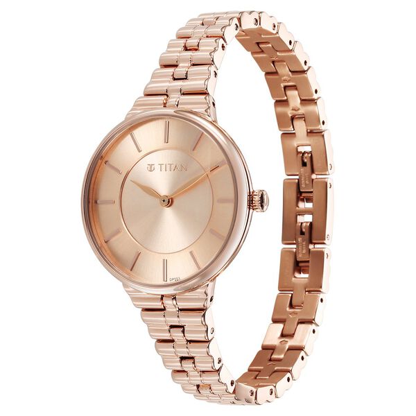 Titan Aura Quartz Analog Rose Gold Dial Stainless Steel Strap Watch for Women - image number 2