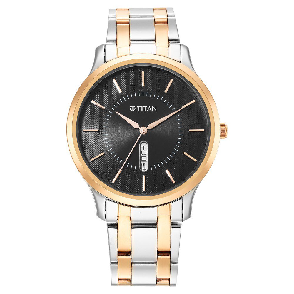 Buy Online Titan Quartz Analog Black Dial Stainless Steel Strap