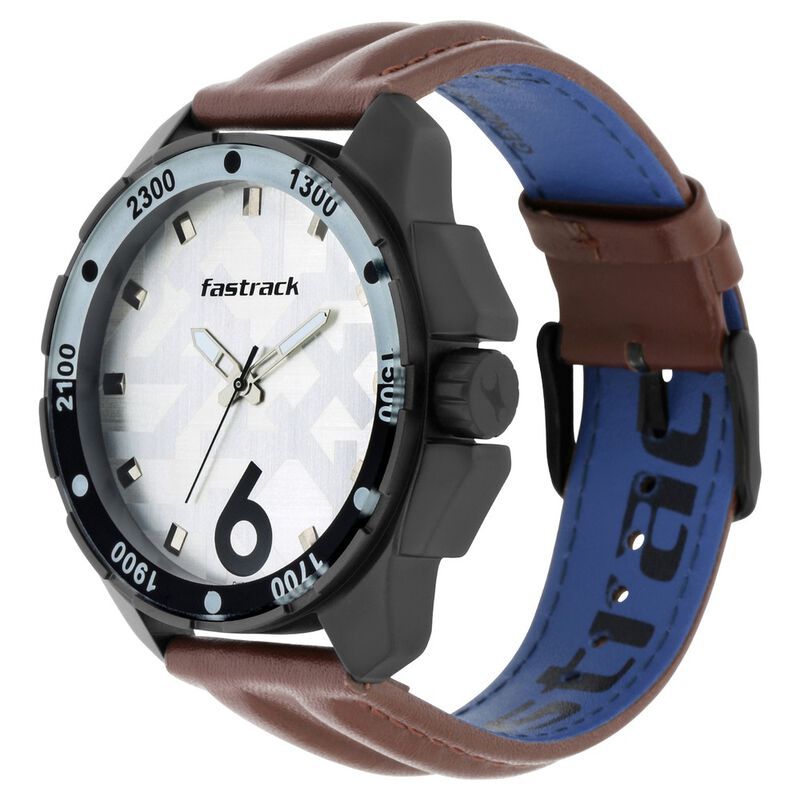 Fastrack Hitlist Quartz Analog White Dial Leather Strap Watch for Guys - image number 2