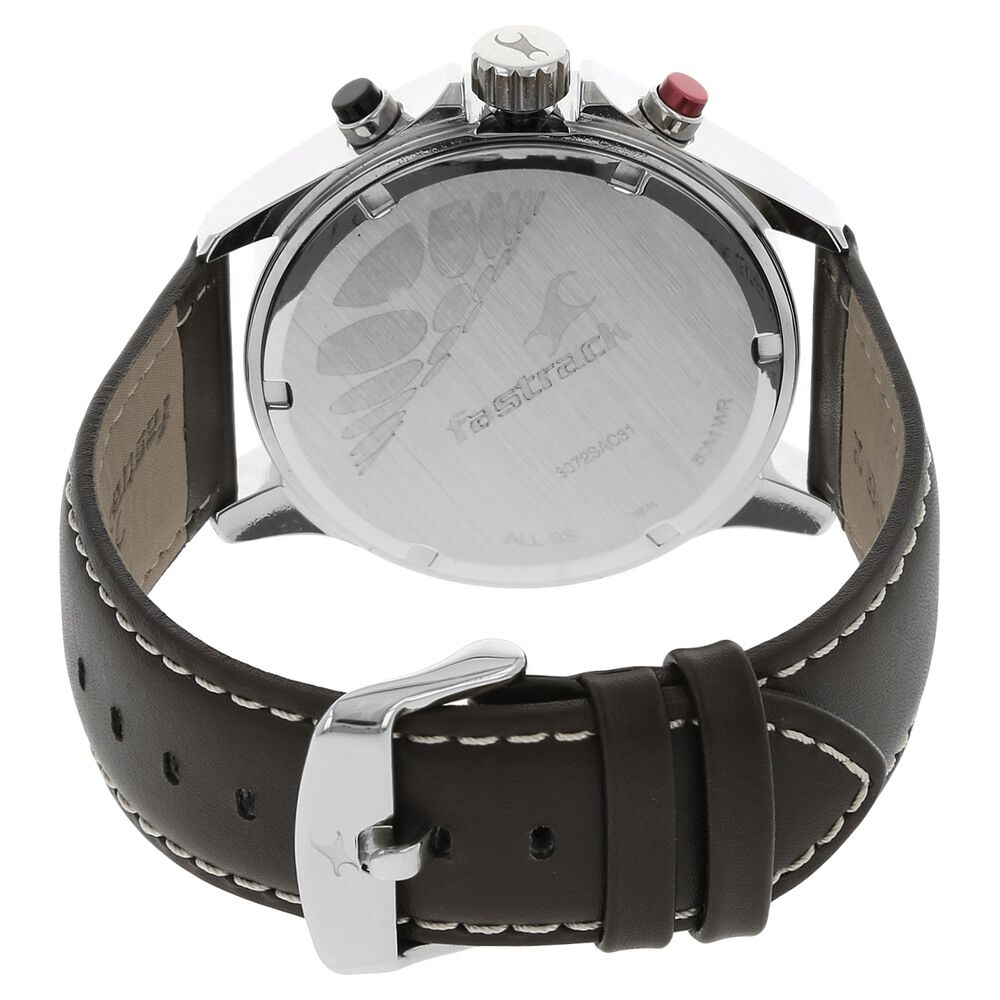 Buy Online Fastrack Big Time Quartz Chronograph White Dial Leather Strap Watch for Guys 3072sl01 p Titan