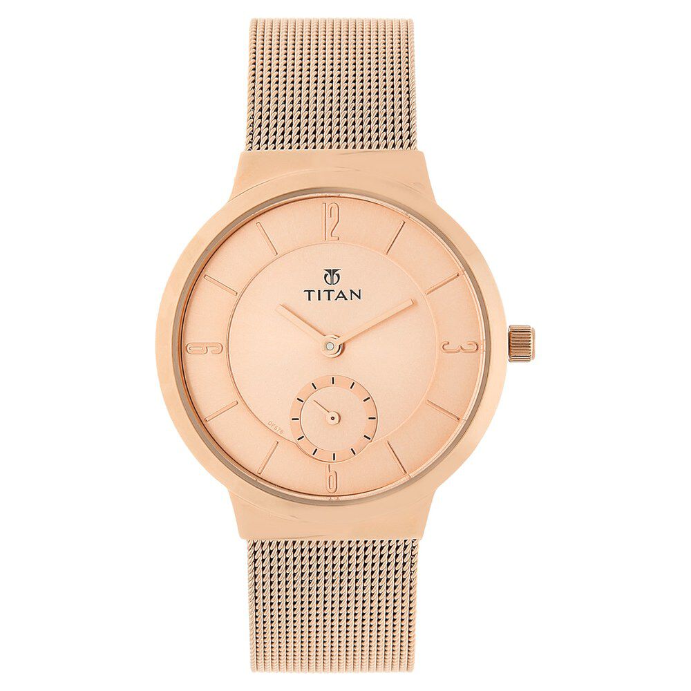 Buy Online Titan Quartz Analog Rose Gold Dial Stainless Steel Strap Watch for Women ns95033wm01 Titan