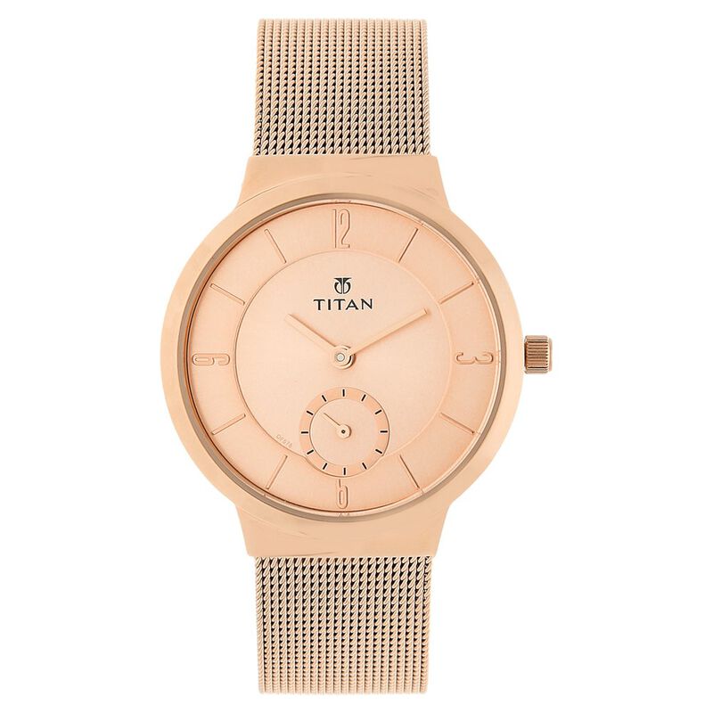 Titan Quartz Analog Rose Gold Dial Stainless Steel Strap Watch for Women