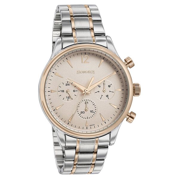 Sonata Quartz Multifunction Pink Dial Two Toned Stainless Steel Strap Watch For Men - image number 2
