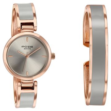 Sonata Poze Quartz Analog Grey Dial Two Toned Kada Strap Watch For Women