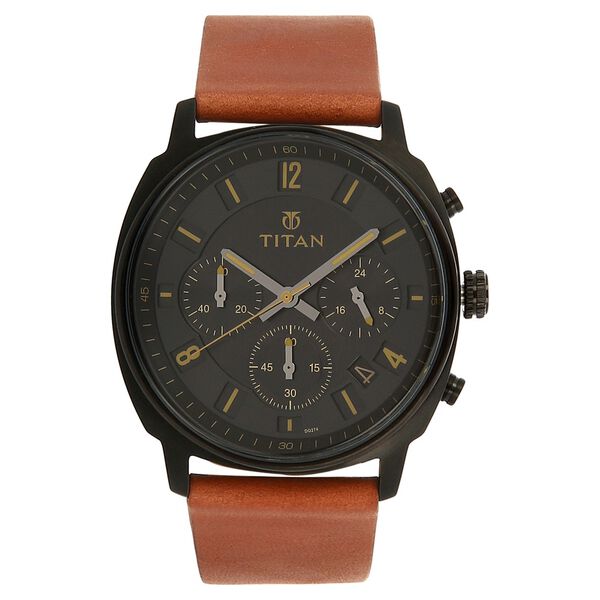 Titan Purple Past Modern Black Dial Chronograph Leather Strap Watch for Men - image number 0