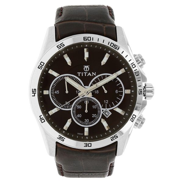 Titan Classic Brown Dial Chronograph Leather Strap watch for Men - image number 0
