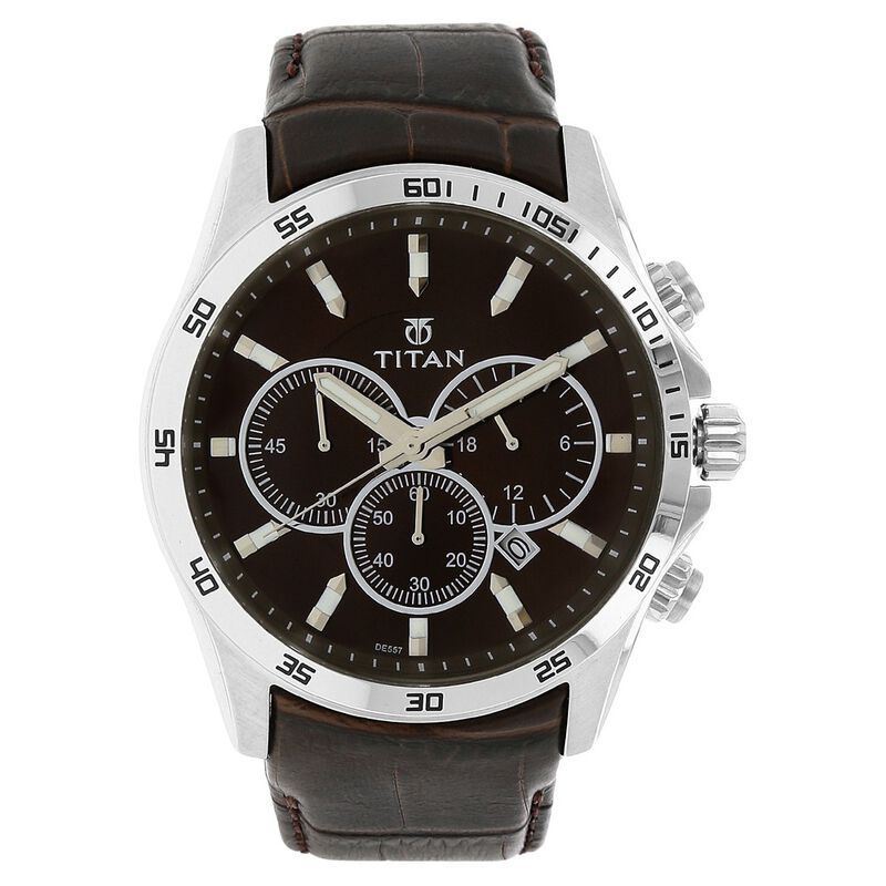 Titan Classic Brown Dial Chronograph Leather Strap watch for Men