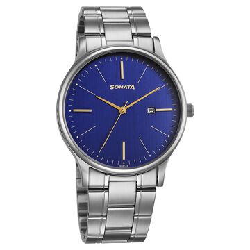 Sonata Aspire Quartz Analog with Date Blue Dial Stainless Steel Strap Watch For Men