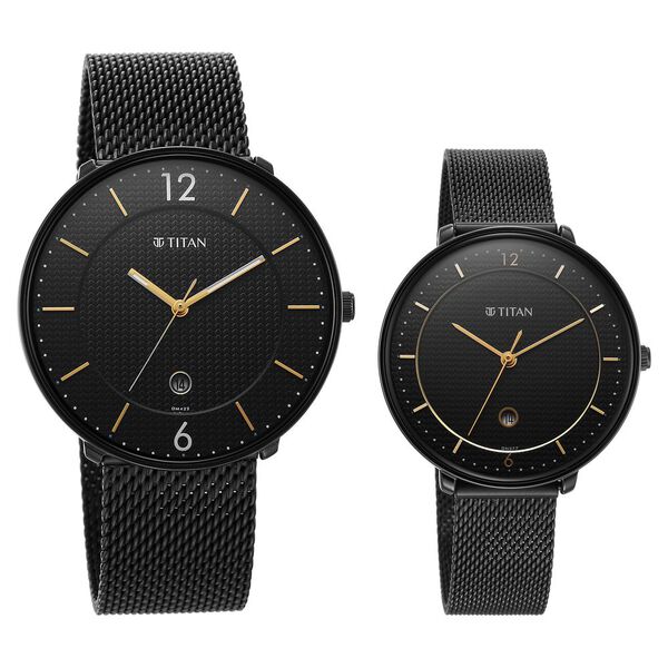 Titan Bandhan Black Dial Analog with Date Stainless Steel Strap watch for Couple - image number 0