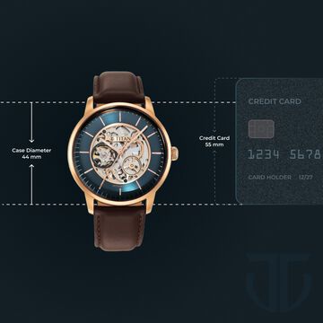 Titan Skeletal Automatic Blue Dial Brown Leather Strap Watch for Men