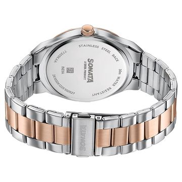 Sonata Jashn Quartz Analog White Dial Two Toned Metal Strap Watch For Men