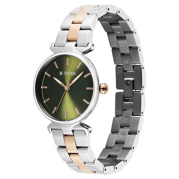 Titan Workday Edit Quartz Analog Green Dial Two Toned Stainless Steel Strap Watch For Women