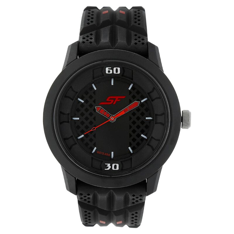 SF Quartz Analog Black Dial Plastic Strap Watch for Men