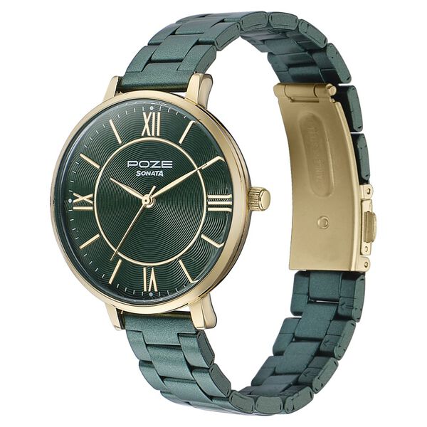 Sonata Poze Quartz Analog Green Dial Stainless Steel Strap Watch For Women - image number 3