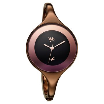 Vyb Slayer By Fastrack Quartz Analog Black Dial Brown Metal Strap Watch For Girls