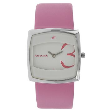 Fastrack Quartz Analog White Dial Leather Strap Watch for Girls