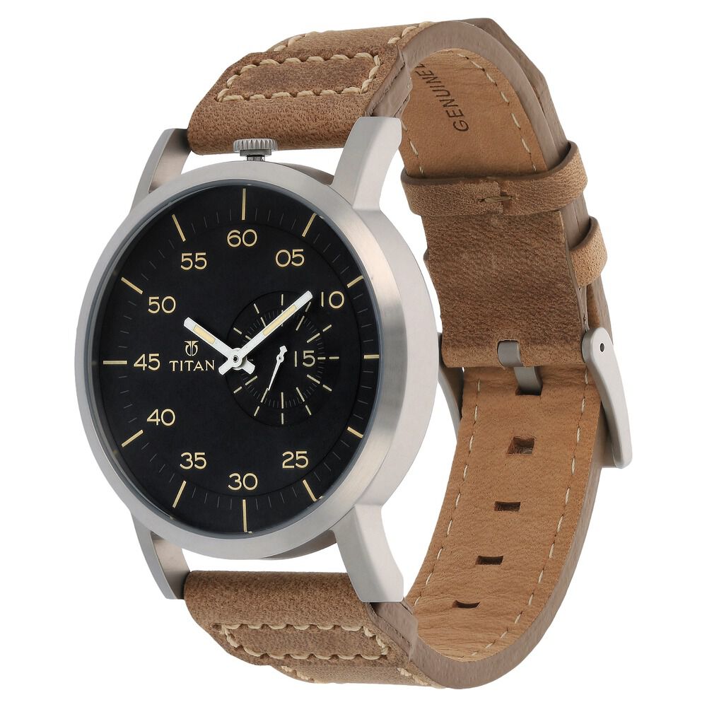 ジクタ Buy Online Titan Quartz Analog Black Dial Leather Strap Watch for