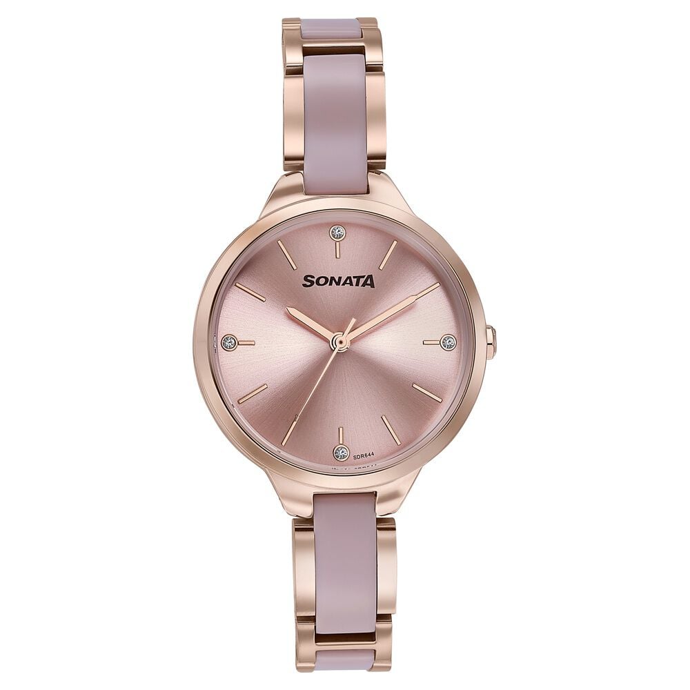 Sonata Wedding Edit Quartz Analog Pink Dial Stainless Steel With Acetate Strap Watch For Women-image-37