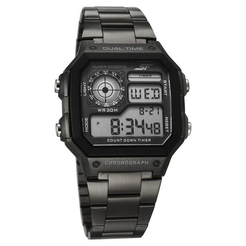 Sonata Hexa Digital Black Dial Grey Color Stainless Steel Strap Watch For Unisex