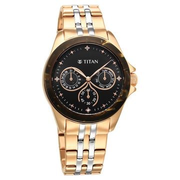 Titan Acetate Black Dial Analog with Day and Date Stainless Steel Strap Watch for Women