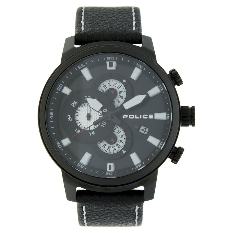 Police Quartz Multifunction Black Dial Leather Strap Watch for Men