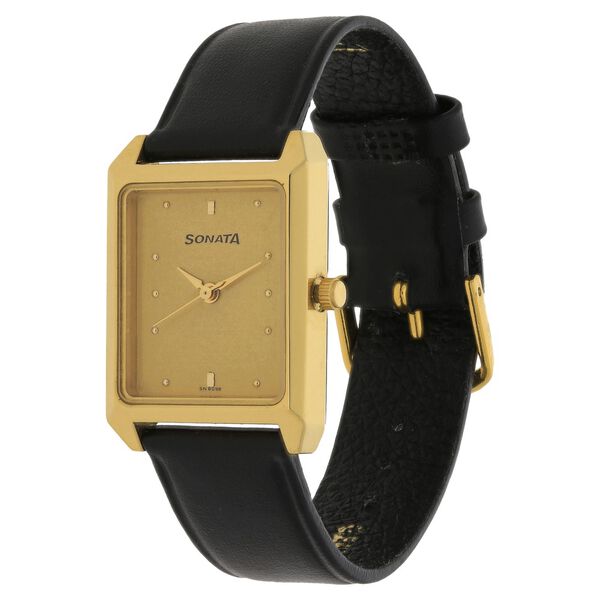 Sonata Quartz Analog Champagne Dial Leather Strap Watch for Men - image number 1