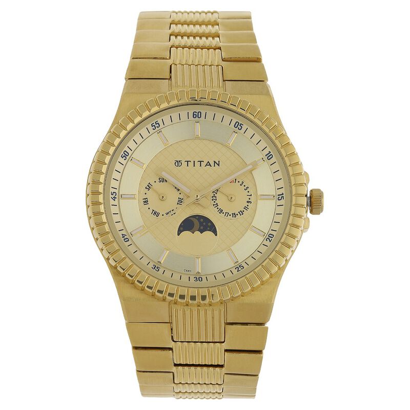 Titan Quartz Analog Champagne Dial Stainless Steel Strap Watch for Men - image number 0