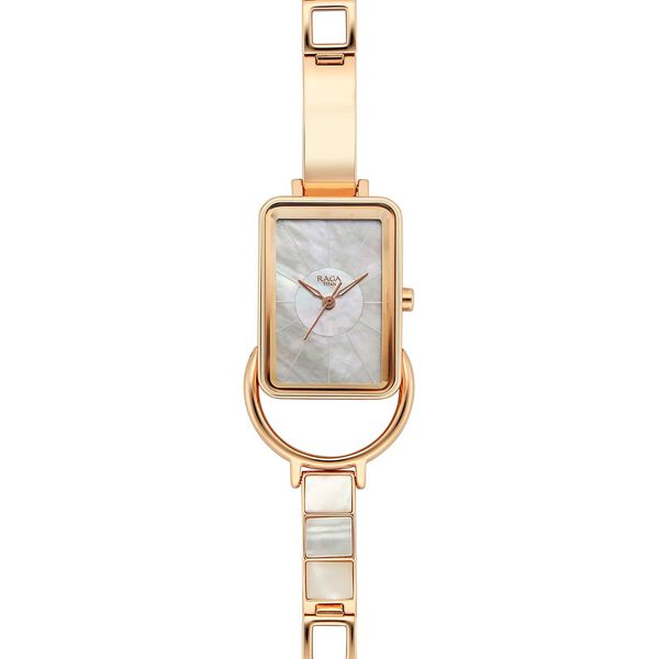 Titan Raga Power Pearls Quartz Analog Watch For Women With Mother of Pearl Dial Rose Gold Metal Strap - image number 2