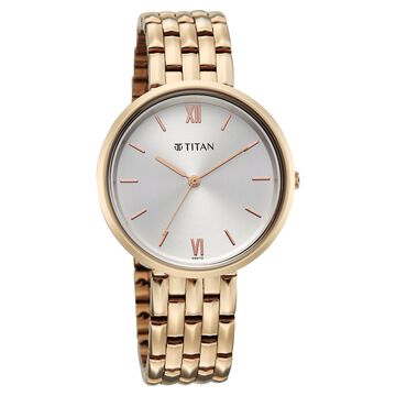 Titan Neo Quartz Analog White Dial Rose Gold Metal Strap Watch For Women