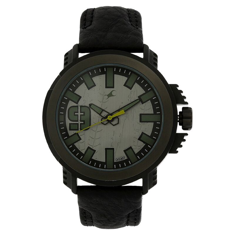 Fastrack Quartz Analog Green Dial Leather Strap Watch for Guys