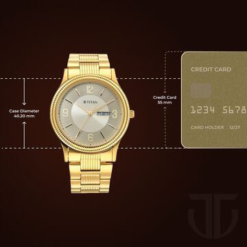 Titan Quartz Analog Champagne Dial Stainless Steel Strap Watch for Men