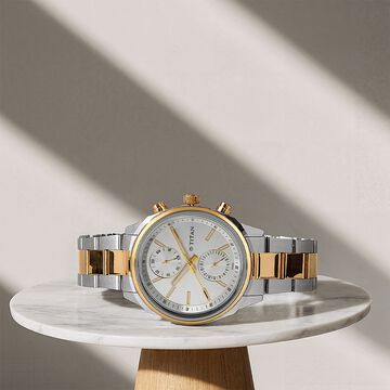 Titan Men's Metropolitan Luxe: Multifunction Silver Dial with Two-Tone Stainless Steel Bracelet Watch