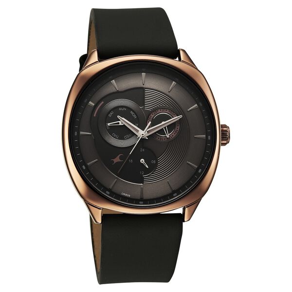 Fastrack Tick Tock Quartz Multifunction Black Dial Leather Strap Watch For Guys - image number 1