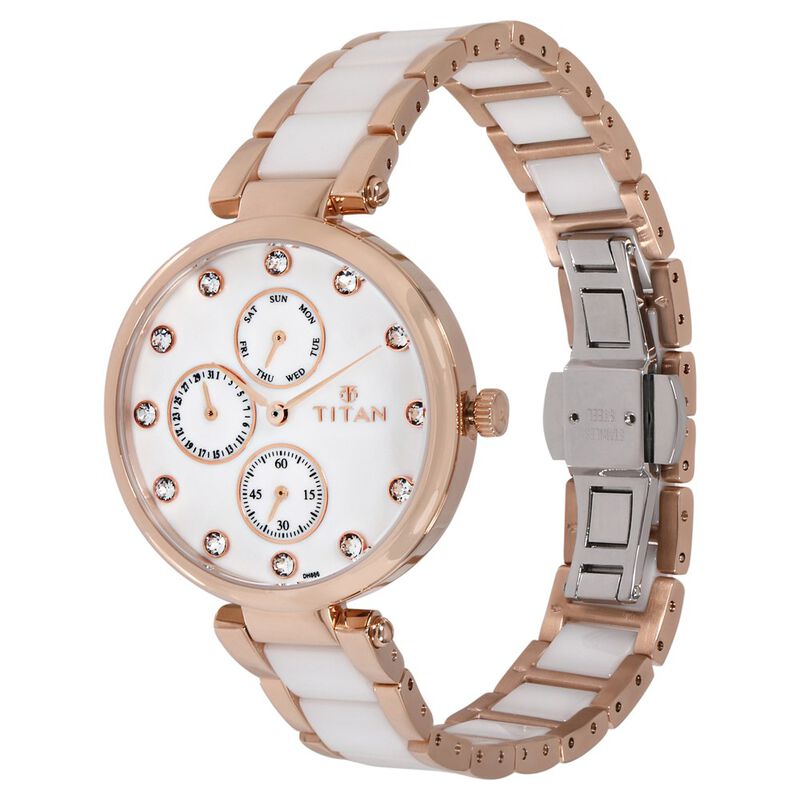 Titan Ceramics White Dial Quartz Multifunction Stainless Steel and Ceramic Strap watch for Women - image number 2