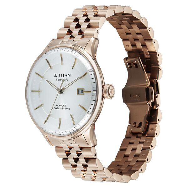 Titan Weekender 60 Hours Power Reserve Concealed Automatic Analog White Dial Stainless Steel Strap Watch for Men - image number 4