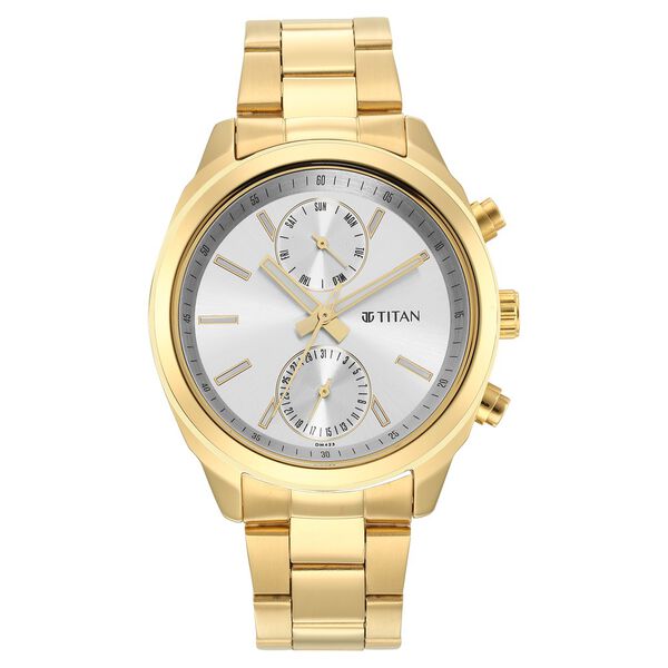 Titan Black and Gold Silver Dial Quartz Multifunction Stainless Steel Strap watch for Men - image number 1