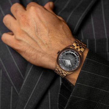 Titan Stellar Cupola Automatic Analog with Sun Moon Phase and Gray Dial IP Bronze Stainless Steel Strap Watch for Men