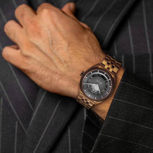 Titan Stellar Cupola Automatic Analog with Sun Moon Phase and Gray Dial IP Bronze Stainless Steel Strap Watch for Men - image number 7