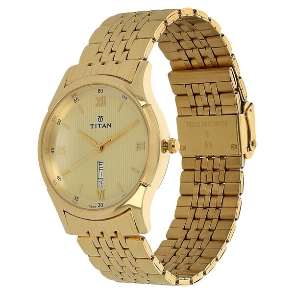 Titan Metal Champagne Dial Analog with Day and Date Stainless Steel Strap watch for Men - image number 1