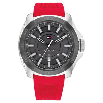 Tommy Hilfiger Quartz Analog with Date Grey Dial Red Silicone Strap Watch for Men