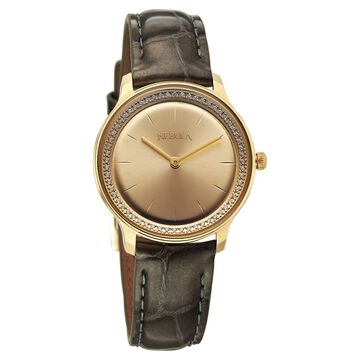 Titan Nebula Lustre 18 KT Gold Quartz Analog 18KT Gold Dial Leather Strap Watch For Women