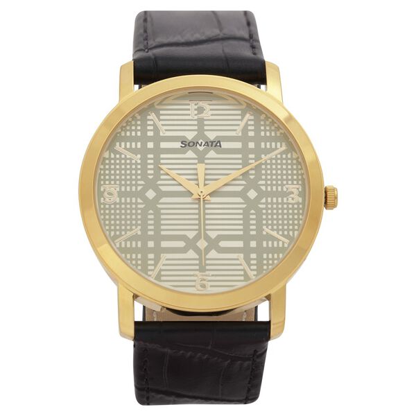 Sonata Quartz Analog Silver Dial Leather Strap Watch for Men - image number 1