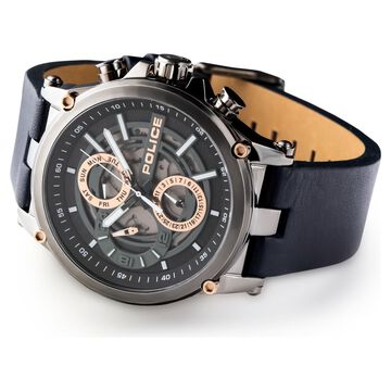 Police Quartz Multifunction Grey Dial Leather Strap Watch for Men
