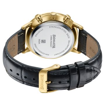 Sonata Festive Quartz Multifunction Two Toned Dial Black Leather Strap Watch For Men