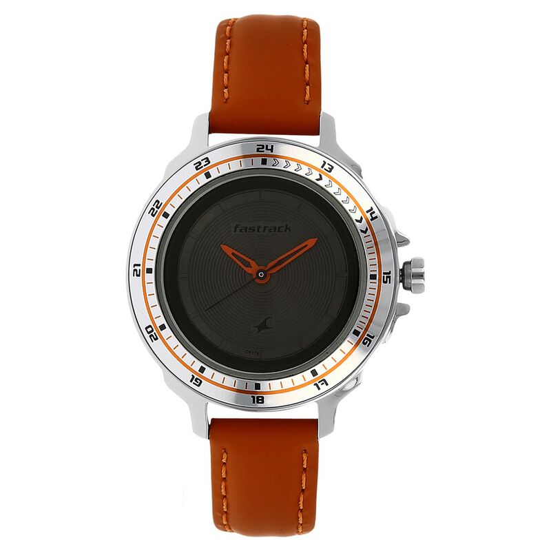 Fastrack Quartz Analog Grey Dial Leather Strap Watch for Girls