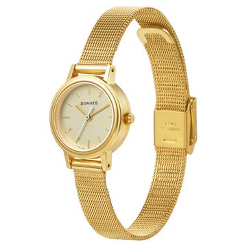 Sonata Essentials Champagne Dial Women Watch With Stainless Steel Strap