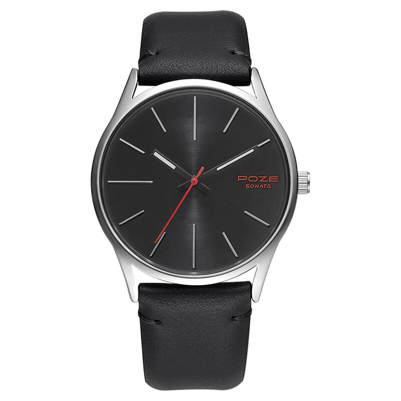 Poze by Sonata Quartz Analog Black Dial PU Leather Strap Watch for Men