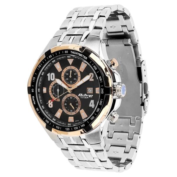 Titan Quartz Chronograph Black Dial Metal Strap Watch for Men - image number 1