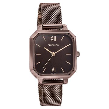 Sonata Modern Edit Quartz Analog Brown Dial Brown Stainless Steel Strap Watch For Women