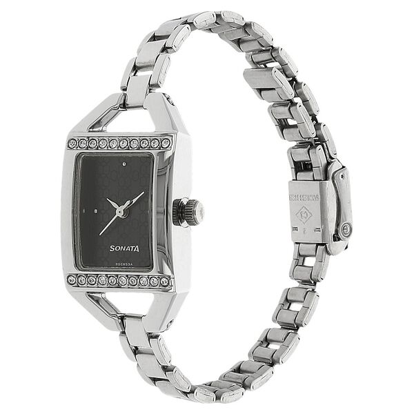 Sonata Quartz Analog Black Dial Stainless Steel Strap Watch for Women - image number 1